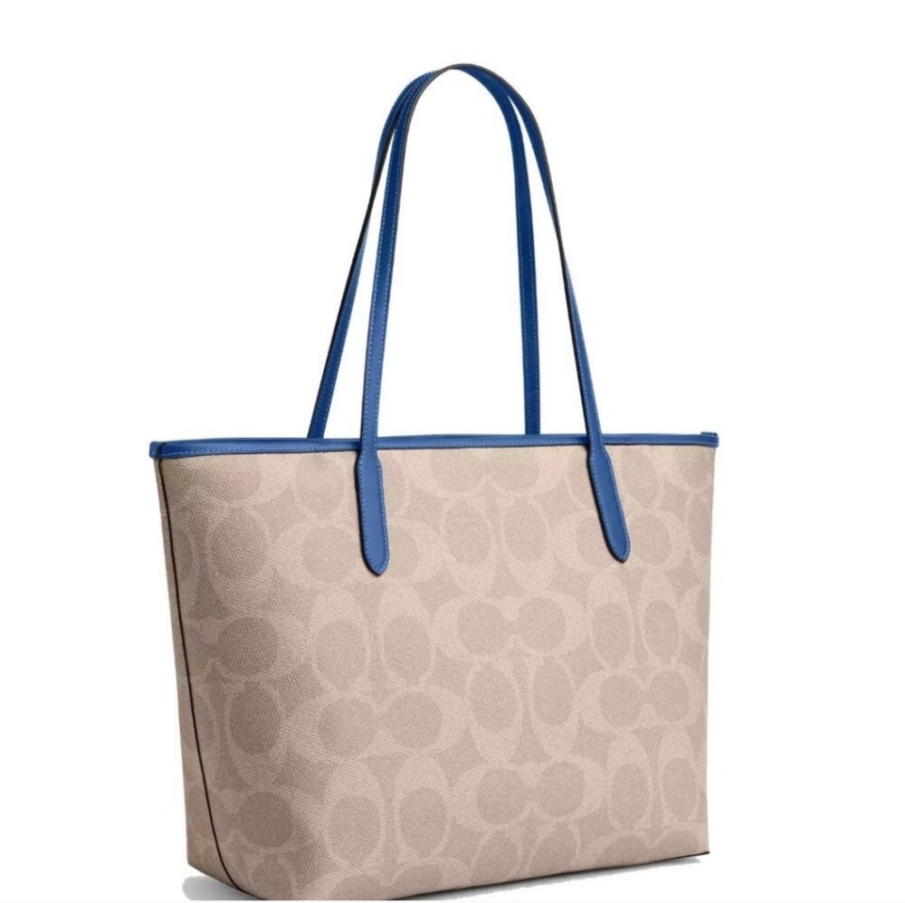 RETAIL $398 COACH CITY TOTE*Gold/Sand/Pacific Bright Mineral*SCRIPT*NEW w/tag - Picture 4 of 4
